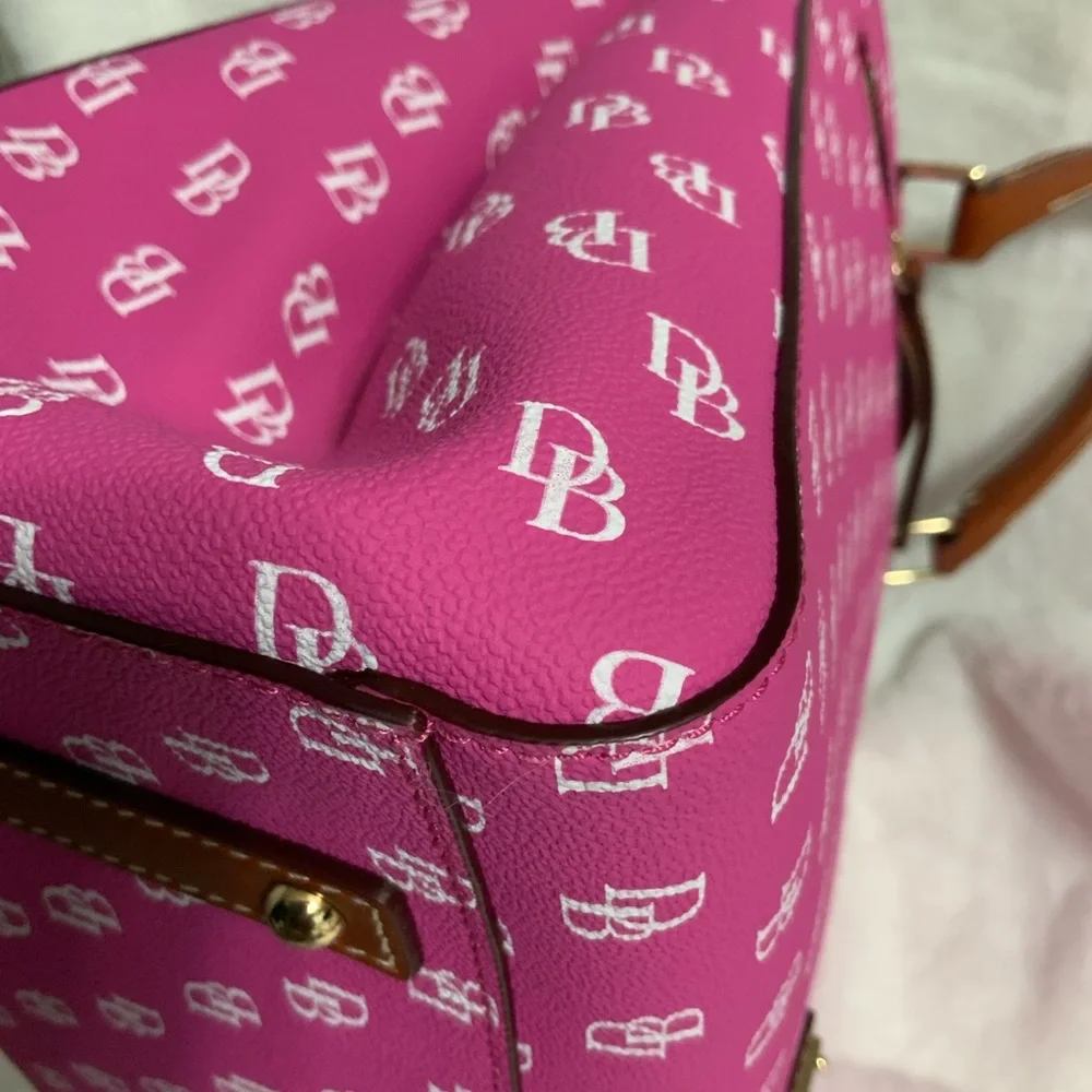 Dooney & Bourke Pink Logo Satchel with Brown Handles